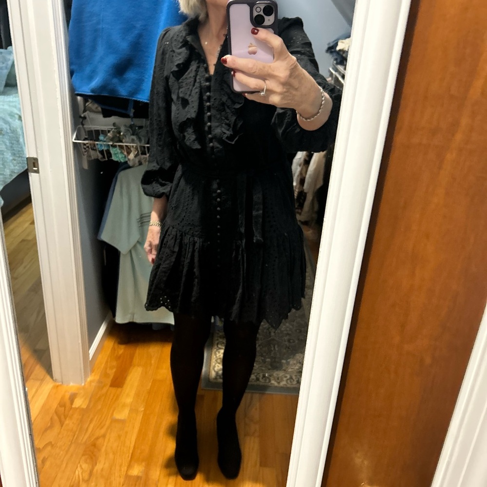 Elegant Black Eyelet Dress with Ruffles - Picture 10 of 10